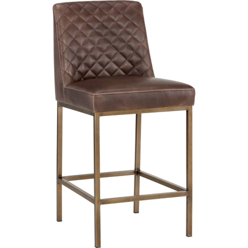 Leighland Counter Stool in Dark Brown Leatherette & Brass